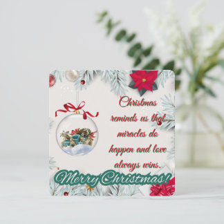 Vintage Ornament & Poinsettia Christmas Holiday Card