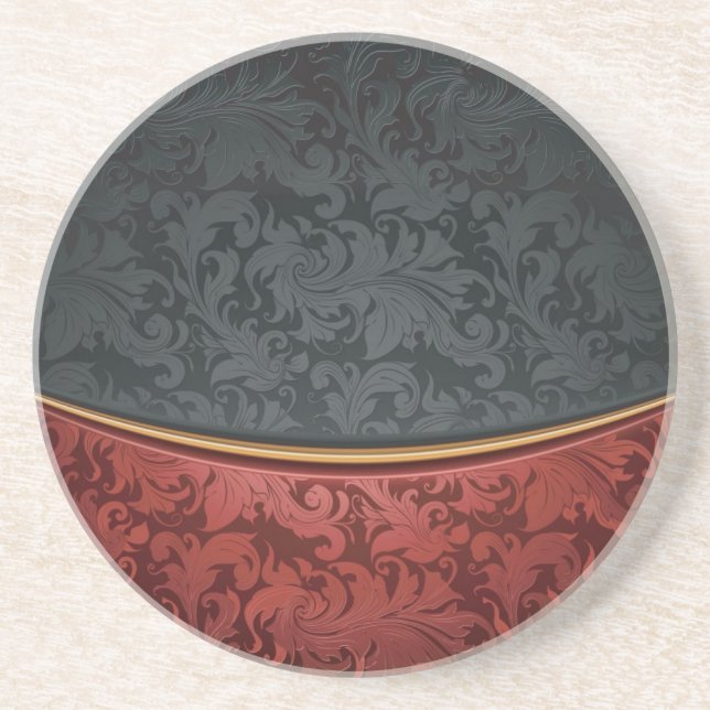 Vintage ornament red and black drink coaster (Front)