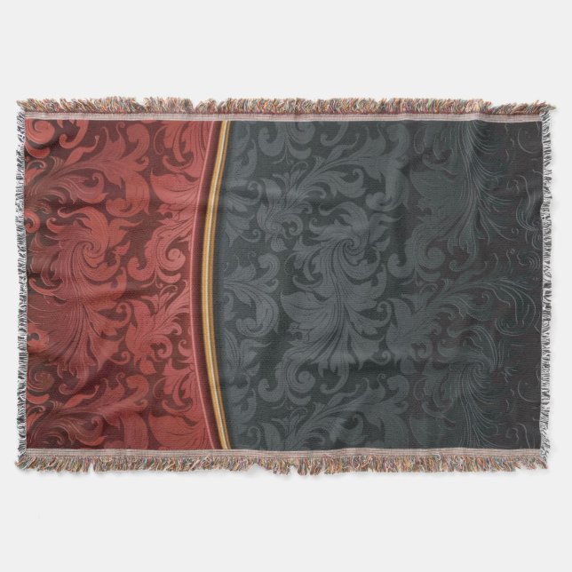 Vintage ornament red and black throw blanket (Front)