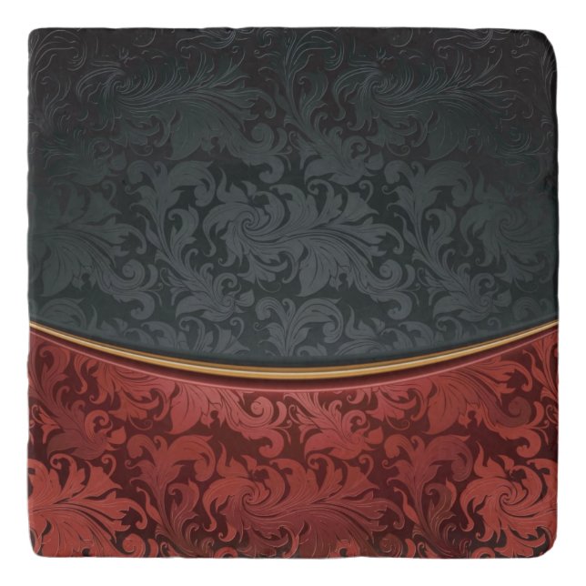 Vintage ornament red and black trivet (Front)