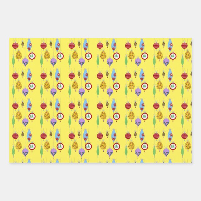 Vintage Ornament Set Wrapping Paper Sheets (Front)