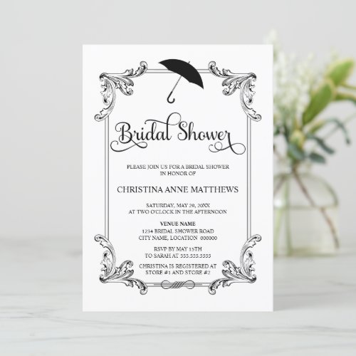 Vintage Ornament Umbrella Script Bridal Shower Invitation