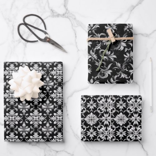 Vintage Ornamental 3D Black and White Design Wrapping Paper Sheets