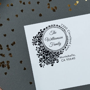 Vintage Ornamental Botanical Family Return Address Rubber Stamp