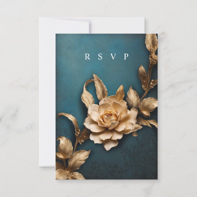 Vintage ornamental gold foliage RSVP meal choices Card (Back)