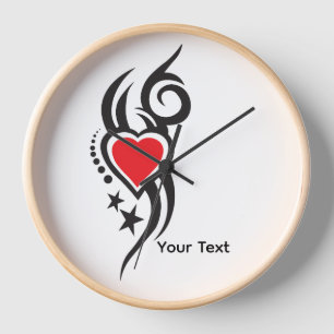 Vintage Ornamental Heart with Floral Tattoo Art Clock