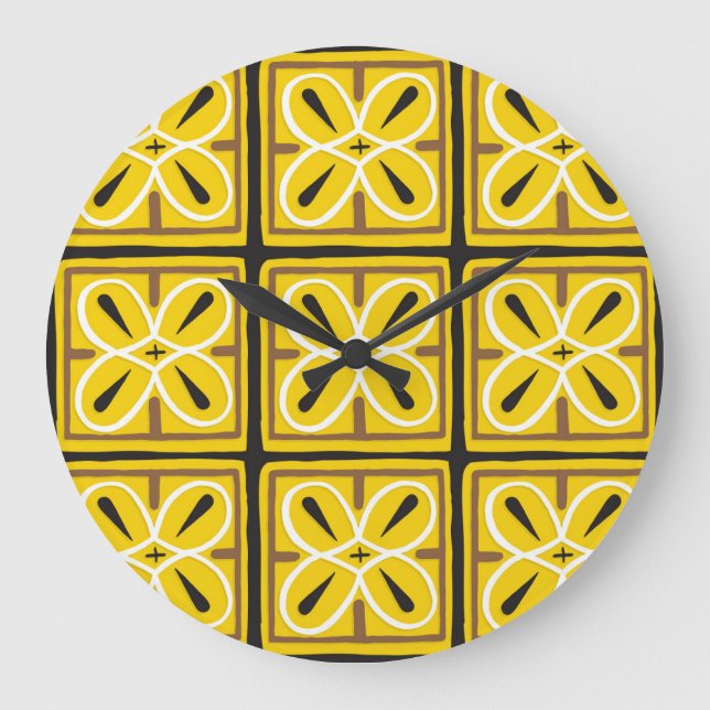 Vintage Ornamental Tiles Pattern Design Large Clock (Front)