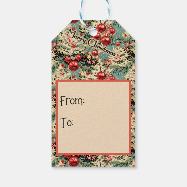 Vintage Ornaments & Christmas Florals On Soft Blue Gift Tags (Back)