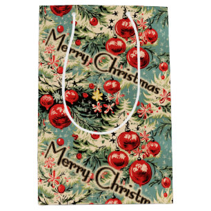 Vintage Ornaments & Christmas Florals On Soft Blue Medium Gift Bag