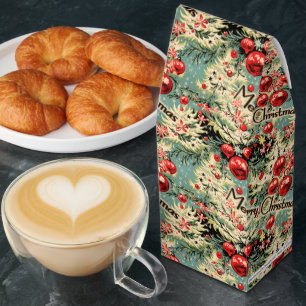 Vintage Ornaments & Christmas Florals On Soft Blue Roasted Coffee