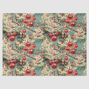 Vintage Ornaments & Christmas Florals On Soft Blue Tissue Paper