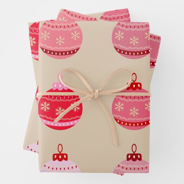 Vintage Ornaments Christmas Wrapping Paper Sheets (In situ)