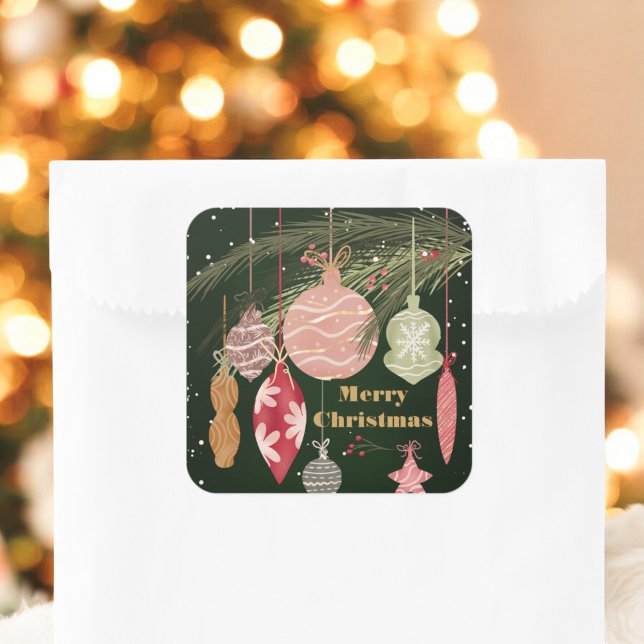 Vintage Ornaments Merry Christmas Illustrations Square Sticker (Vintage Ornaments Merry Christmas Illustrations Square Sticker)