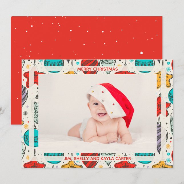 Vintage Ornaments Photo Birth Announcements (Front/Back)