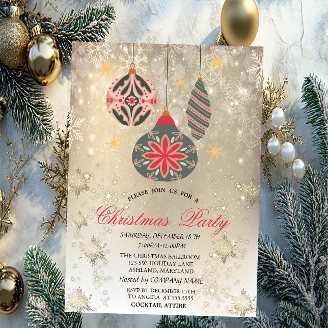 Vintage Ornaments Snowflakes Gold Party  Invitation (Creator Uploaded)