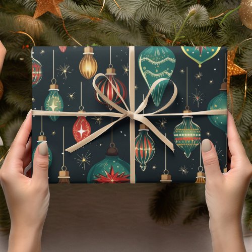 Vintage Ornamnet And Navy Blue  Wrapping Paper