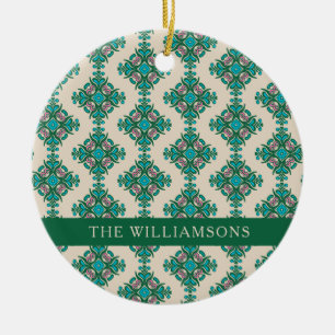 Vintage Ornate Art Nouveau Green Personalized   Ceramic Ornament
