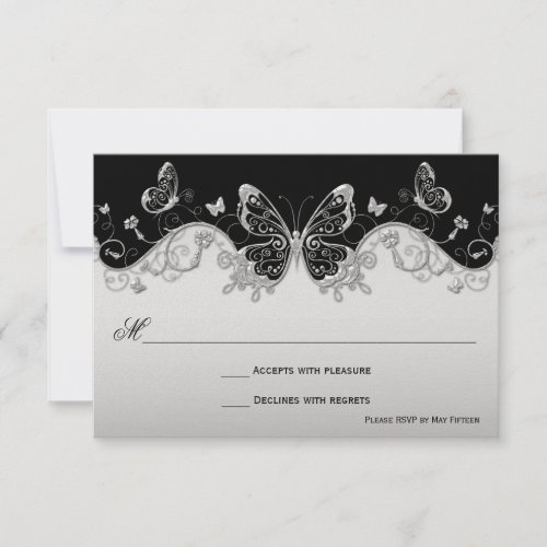 Vintage Ornate Black Silver Butterfly Swirls RSVP