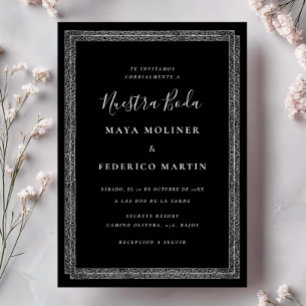 Vintage Ornate Black & White Nuestra Boda Wedding  Invitation