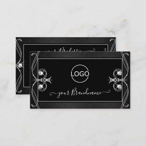 Vintage Ornate Black White Sparkle Jewels Add Logo Business Card