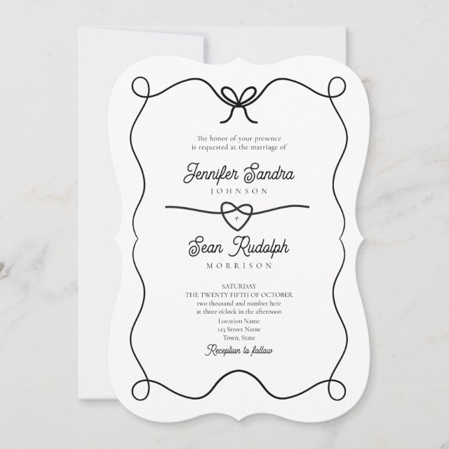 Vintage Ornate Black White Wedding Invitation (Front)