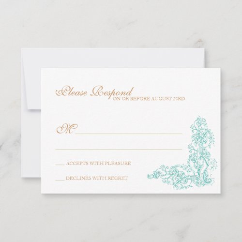 Vintage Ornate Blue &amp; Gold Response Custom Invites