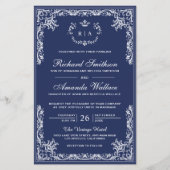Vintage Ornate Budget Navy Blue Wedding Invitation (Front)