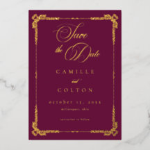 Vintage Ornate Burgundy Gold Gothic Save Date