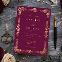 Vintage Ornate Burgundy Gold Scroll Gothic Wedding