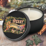 Vintage Ornate Colorful Floral Merry Christmas Mini Candle Favors<br><div class="desc">Richly decorative and ornate Victorian-era Christmas greeting in ornamental lettering with multicolored flowers,  birds and leaves on black background.</div>
