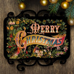 Vintage Ornate Colorful Floral Merry Christmas Tissue Paper<br><div class="desc">Richly decorative and ornate Victorian-era Christmas greeting in ornamental lettering with multicolored flowers,  birds and leaves on black background. Suitable for decoupage projects.</div>