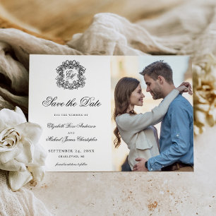 Vintage Ornate Crest Monogram Wedding Photo Save The Date