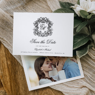 Vintage Ornate Crest Monogram Wedding Photo Save The Date