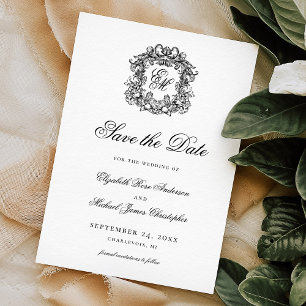 Vintage Ornate Crest Monogram Wedding Save The Date