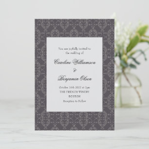 Vintage Ornate Damask Black Elegant Rococo Wedding Invitation