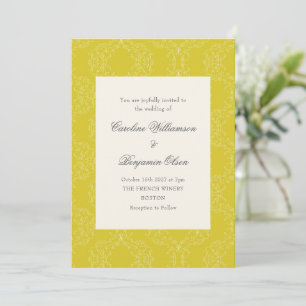 Vintage Ornate Damask Yellow Elegant Wedding Invitation