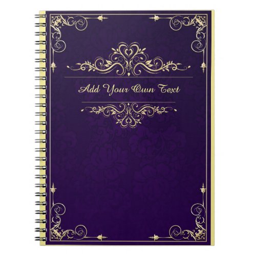 Vintage Ornate Elegant Purple Damask Custom Text Notebook