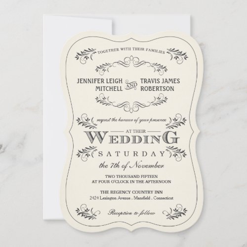 Vintage Ornate Flourish White Wedding Invitations