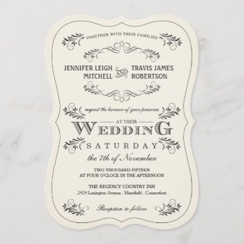 Vintage Ornate Flourish White Wedding Invitations by weddingtrendy at Zazzle