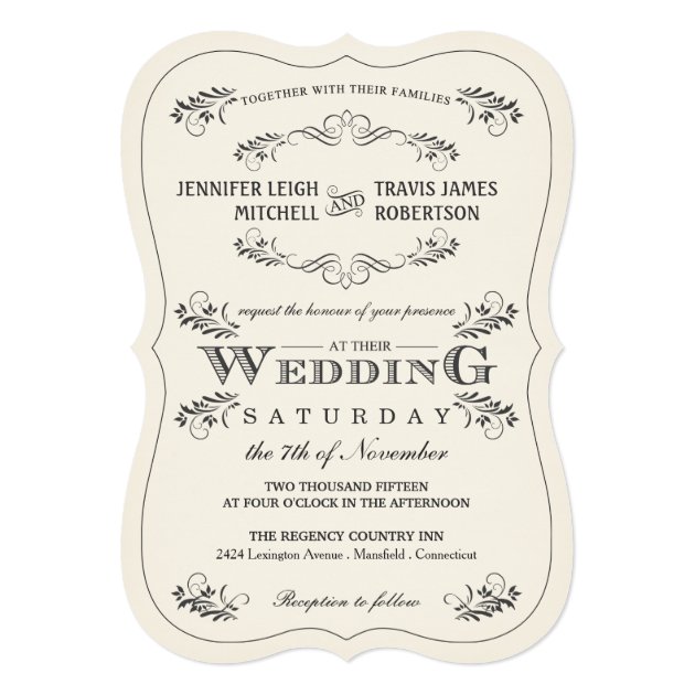 Vintage Ornate Flourish White Wedding Invitations