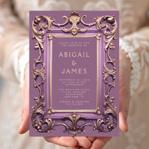 Vintage Ornate Frame Mauve Gold Wedding Invitation
