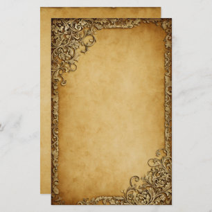 Vintage Ornate Frame on Dark Parchment Grunge Stationery
