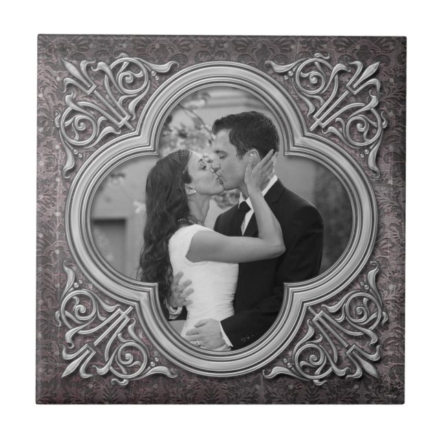 Vintage Ornate Frame Photo Template Wedding Tile (Front)