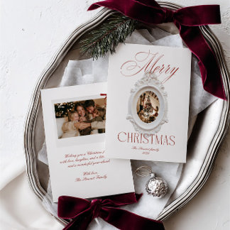 Vintage Ornate Frame Red Christmas 2 Photo Holiday Card