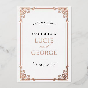 Vintage Ornate Frame Save the Date Real Foil Invitation