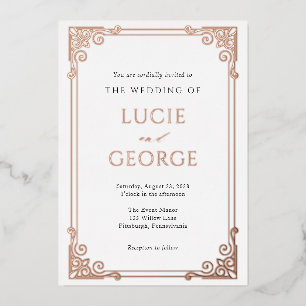 Vintage Ornate Frame Wedding Real Foil Invitation