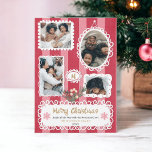 Vintage ornate frames Christmas family 5 photos Holiday Card<br><div class="desc">Add a touch of whimsy to your holiday greetings! Our Whimsical Photo Fun Holiday Card is all about playful charm. Your 5 family photos shine in cute ornate and flourish illustrations of vintage frames on a textured editable pink and red stripes backdrop. It's quirky, it's fun, and it's the perfect...</div>