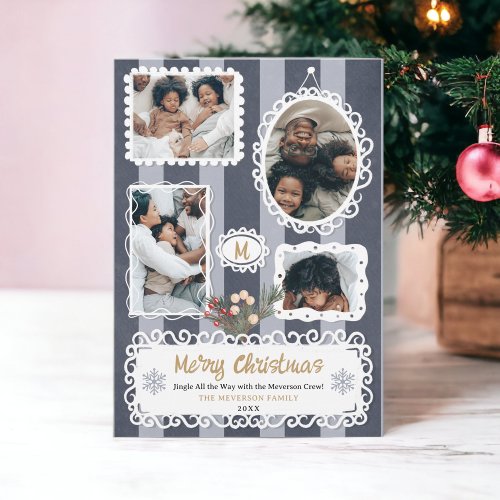 Vintage ornate frames Christmas family 5 photos Holiday Card