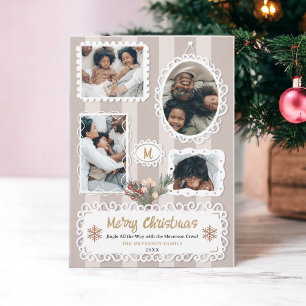 Vintage ornate frames Christmas family 5 photos Holiday Card