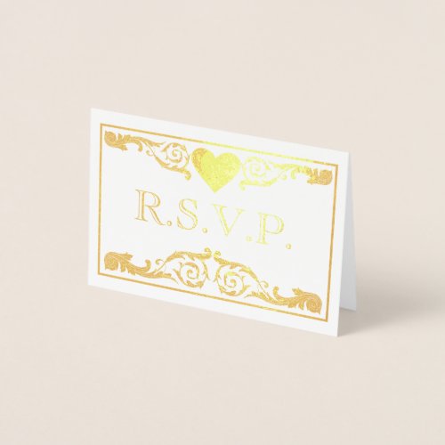 Vintage Ornate Gold Flourish RSVP Foil Card